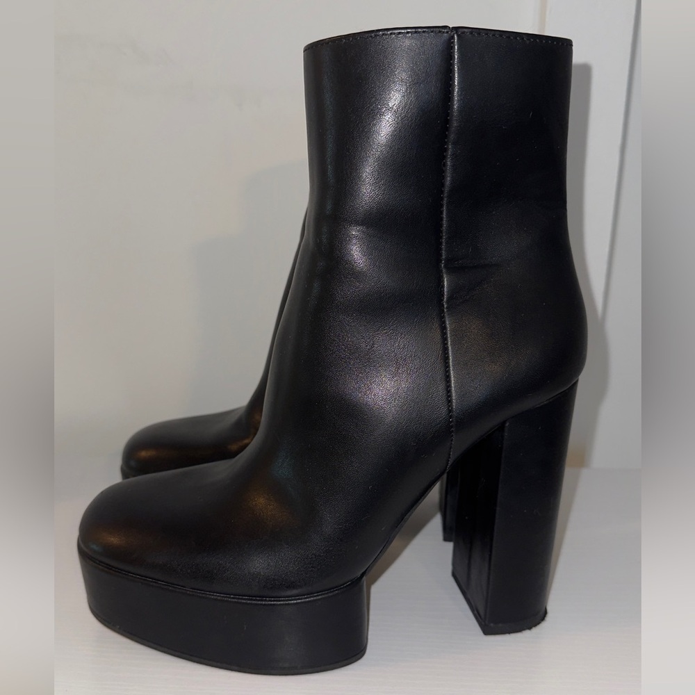 Zara Black Platform Block Heel Ankle Boots - Picture 6 of 10